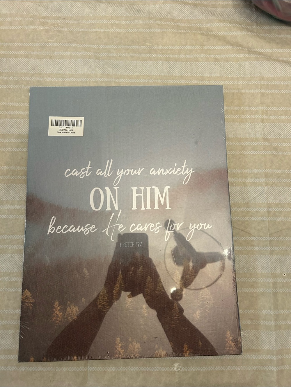 Inspirational Wall Art - "Cast All Your Anxiety On Him" - Blue Taupe